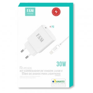 CARREGADOR HOMOLOGADO TIPO-C X LIGHTNING FKT-M305 FAM