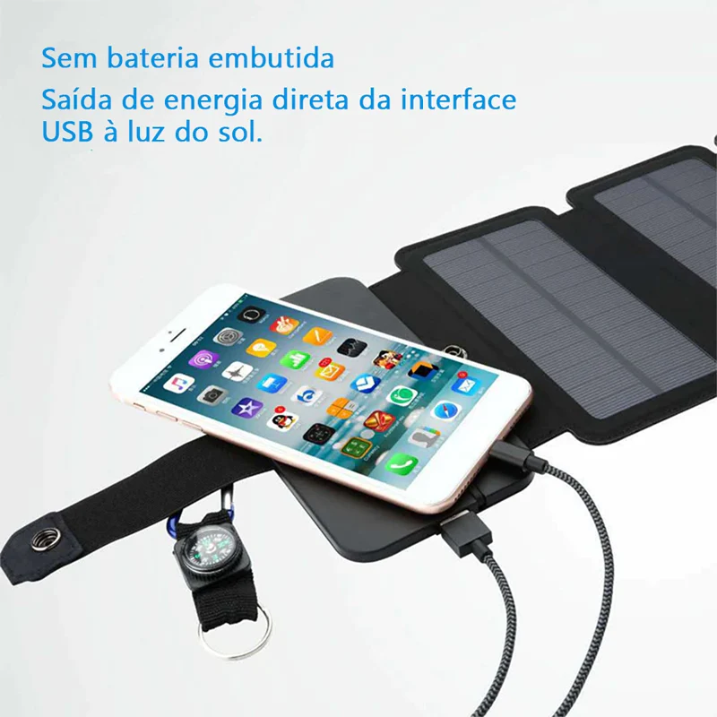 Painel Solar Multifuncional Portátil para carregamento de dispositivos USB