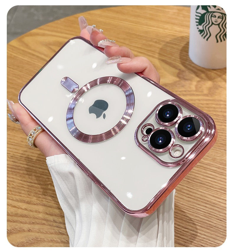 Capa de Silicone Transparente Luxo Magsafe para iPhone com Protetor de Câmera